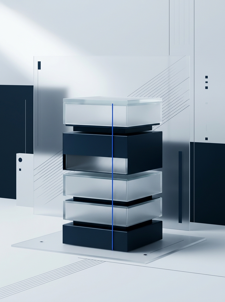 Abstract modular infrastructure connected by a precise blue line